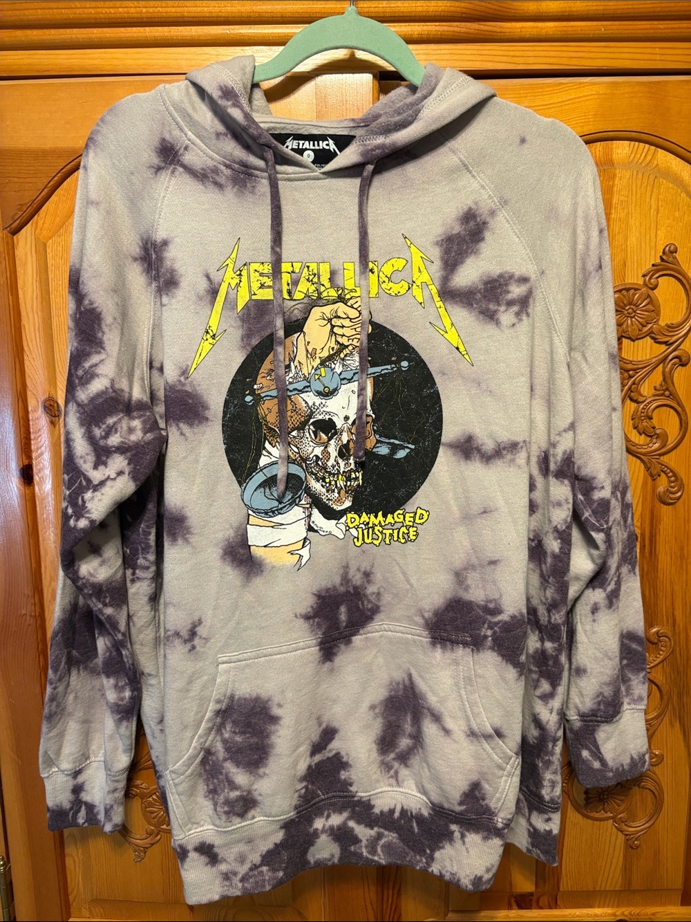 Metallica Damaged Justice Tie-Dye Hoodie - Gray & Purple